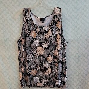 J. Jill Black and Tan Floral Sleeveless Tank Top Size XL Jungle Tropical Vacay